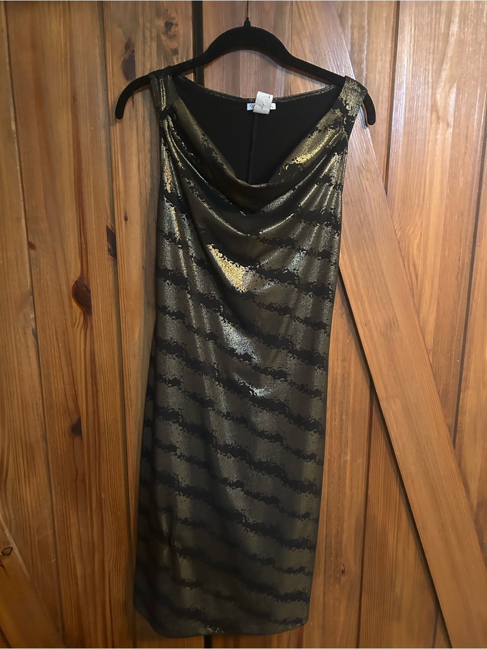 Sleeveless Metallic Gold & Black Cowl Neck Dress